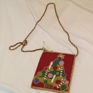 NWT C. MARIE Women's Bead Christmas mini Cross body purse. Evening wear.